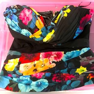 Bebe black sheer mesh floral rose corset bustier top